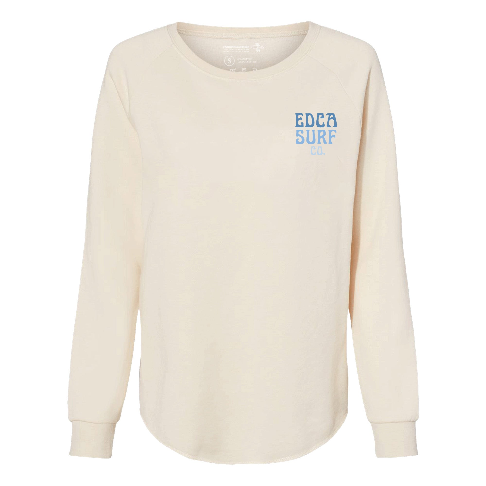 Womens long sleeve shirt with "EDCA SURF" printed on top left corner