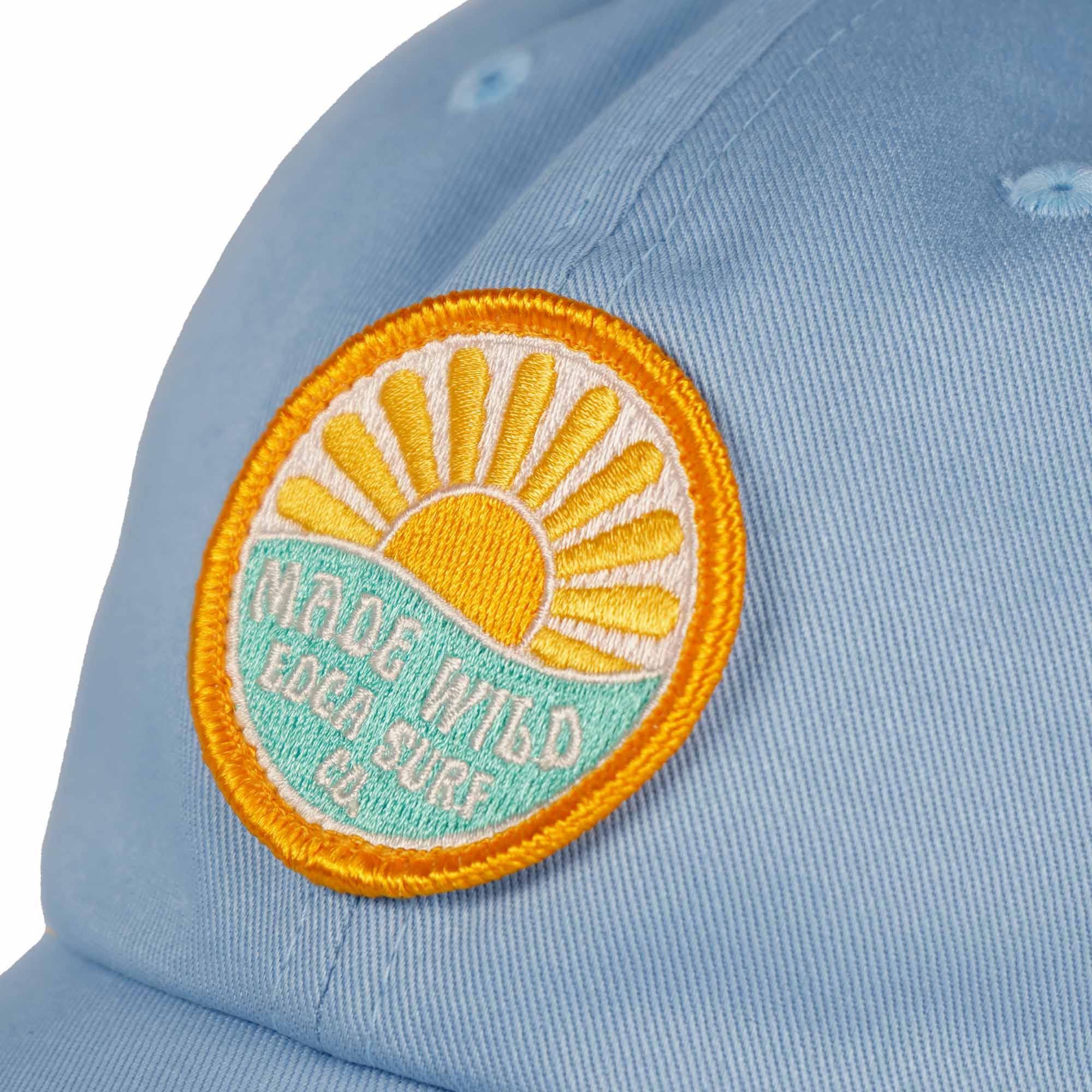 Everyday California Daisy Hat in light blue, close up of patch